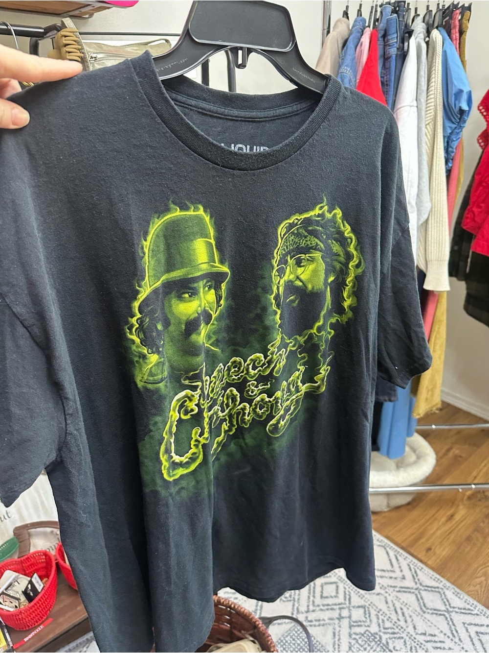 Liquid Blue Black Short-Sleeve Tee with Neon Green Graphic